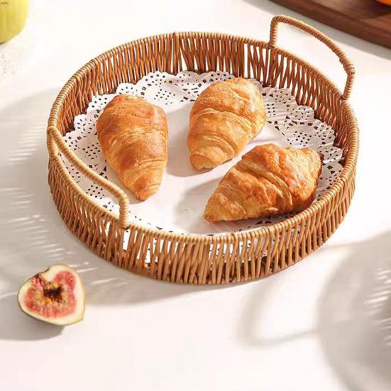 Imitation Rattan Fruit Basket, Round Rattan Tray, Steamed Bread Basket, Food Storage Basket, Eco-Friendly Kitchen Organizer, Farmhouse Home Decor