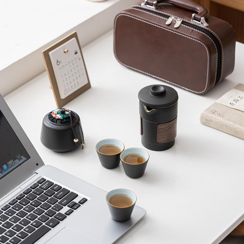 Travel Kung Fu Tea Set Kuaike Cup Small Peach with Can Portable One Pot Three Cups Outdoor Brewing Teapot Teacup