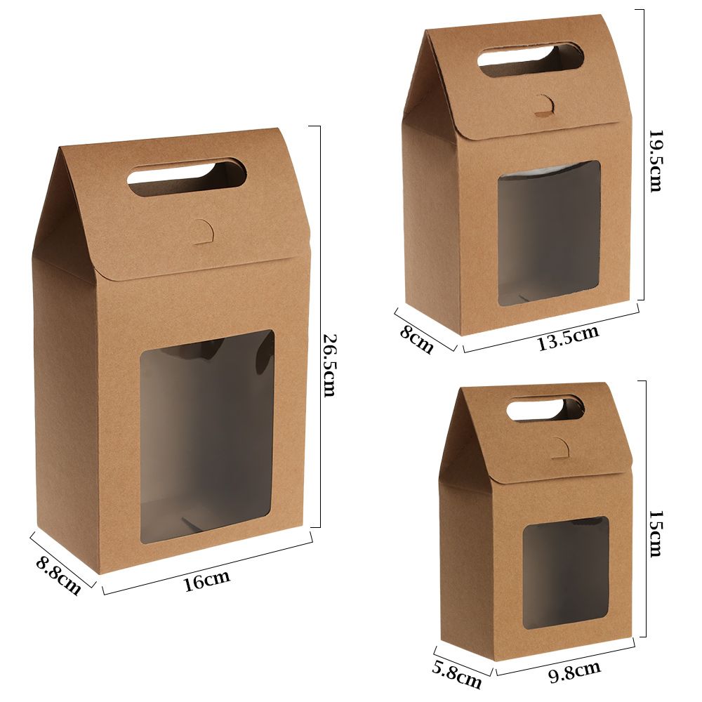 6Pcs Hot Kraft Paper Kids Gift Paper Gift Package Clear PVC Window Candy Wrapping Bag Present Case