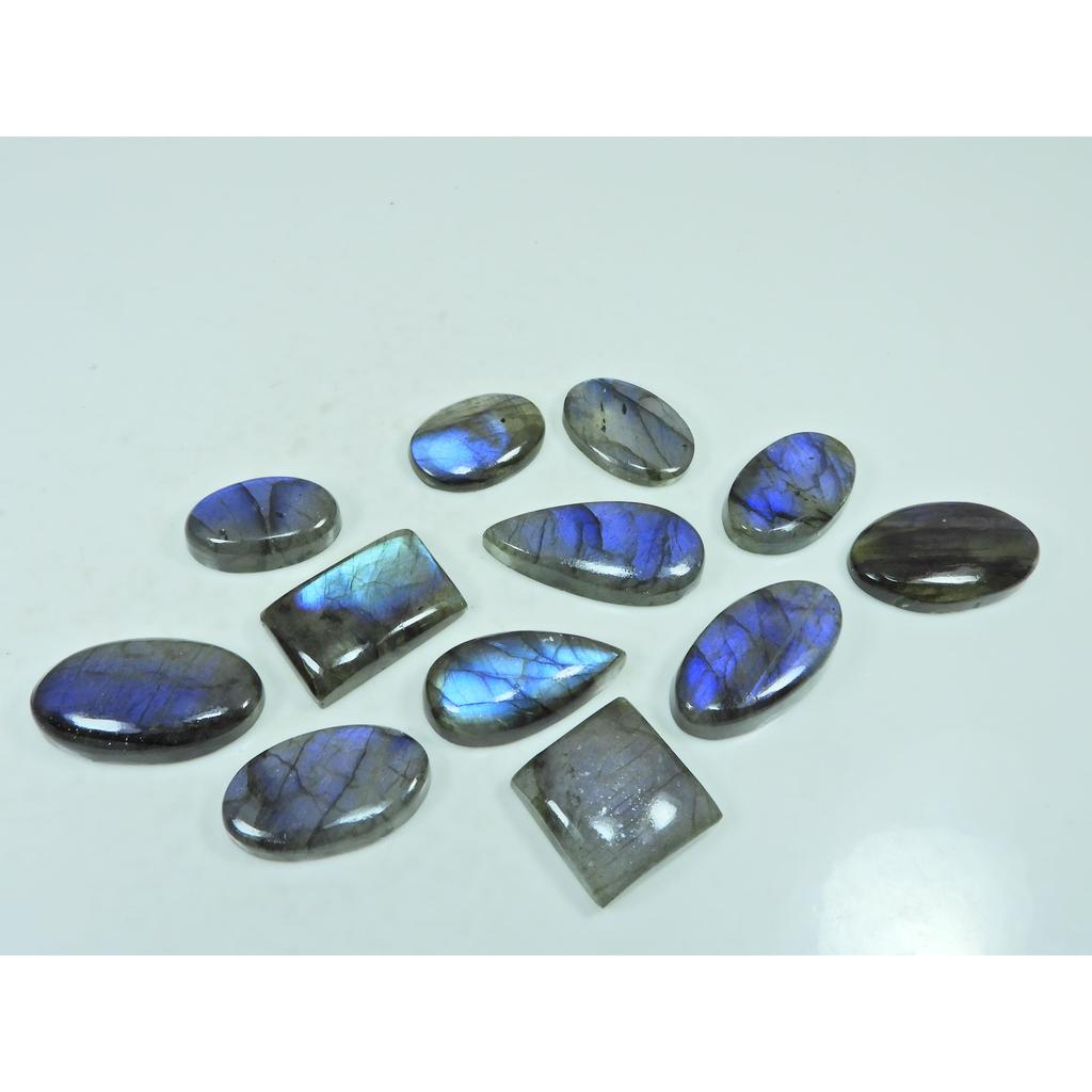 251Cts. Natural Blue Fash Labradorite Mix Cabochon Loose Gemstone 12 Pcs Lot C-3790