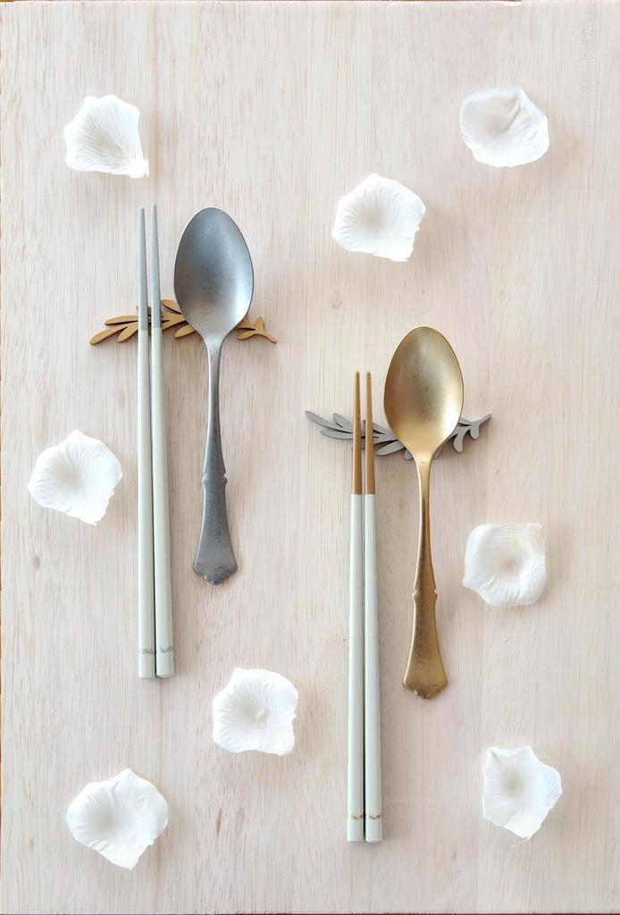 BISQUE Couple Chopsticks and Chopstick Rest Laurel Perfect As a Wedding Respect for the Aged 60th or Any Other Special Made In Set, Design, Gift, Day,