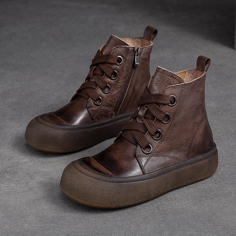 Johnature Женские короткие сапоги из натуральной кожи в стиле ретро, ​​модные универсальные туфли на плоской платформе на толстой подошве