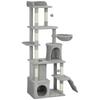 170 cm Large Cat Tree, Cat Tower with 7 Scratching Posts, Tunnel, 2 Condos, Hammock, Perch, Ramp, Pompoms, Light Grey