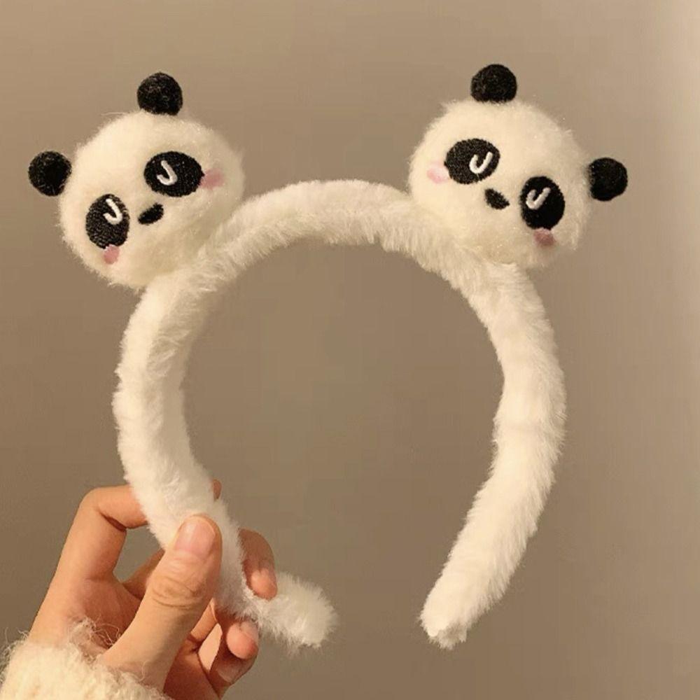 Пушистая плюшевая повязка на голову Каваий макияж Головной убор Изысканный обруч для волос с пандой Умывание