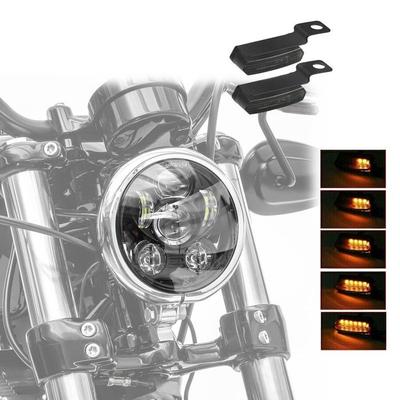 Set Phare LED 5,75" Noir + Clignotant LED Séquentiel TS4 Pour Harley Davidson