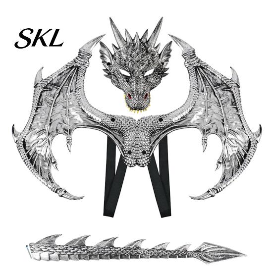 Dragon Costume for Children Children's Costumes Set, with Mask Tail And Wing, Lightweight Wings Dress Up Cosplay Costumes, Ages 3-12 Halloween
