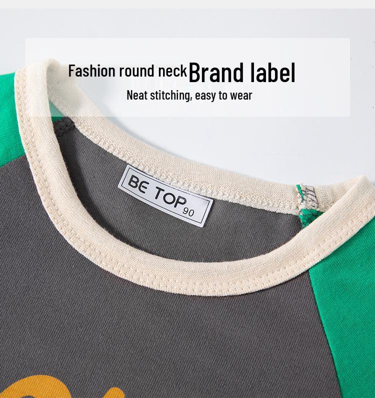 Топ для мальчиков в корейском стиле из хлопка - С мультяшным принтом, с длинным рукавом, идеально подходит для весны и осени