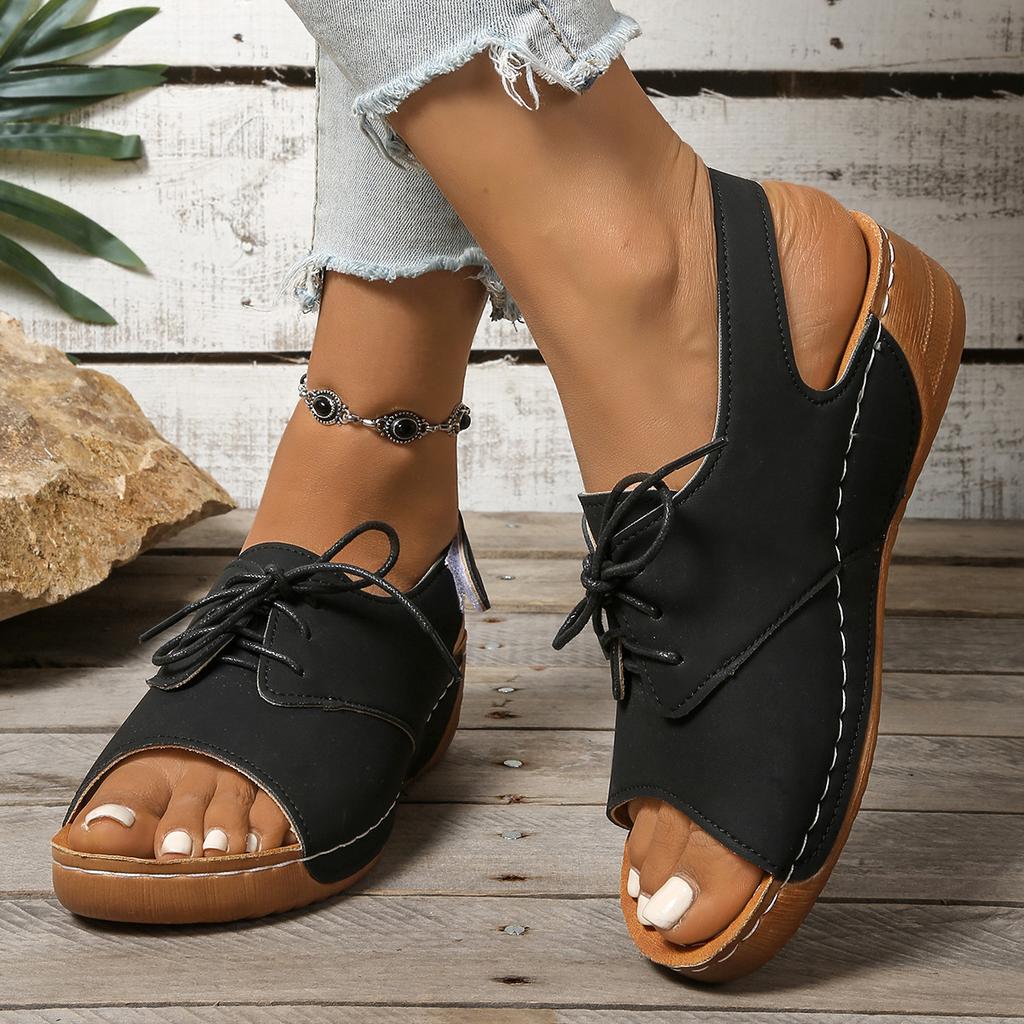 Foreign trade breathable wedge sandals 2025 solid color women's shoes 2025 new summer casual beach women's sandals