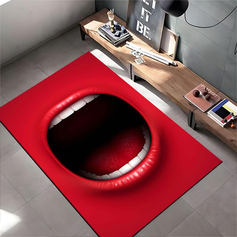 Red Open Mouth Illustration Carpet suitable as a non-slip mat for the living room or bedroom sofa