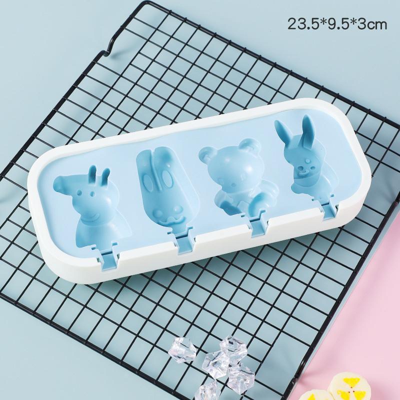 Cartoon Animals Silicone Ice Cream Mold Easy Popsicle Molds with Lid and Sticks DIY Homemade Ice Lolly Ice Cream Bar Pop Molds