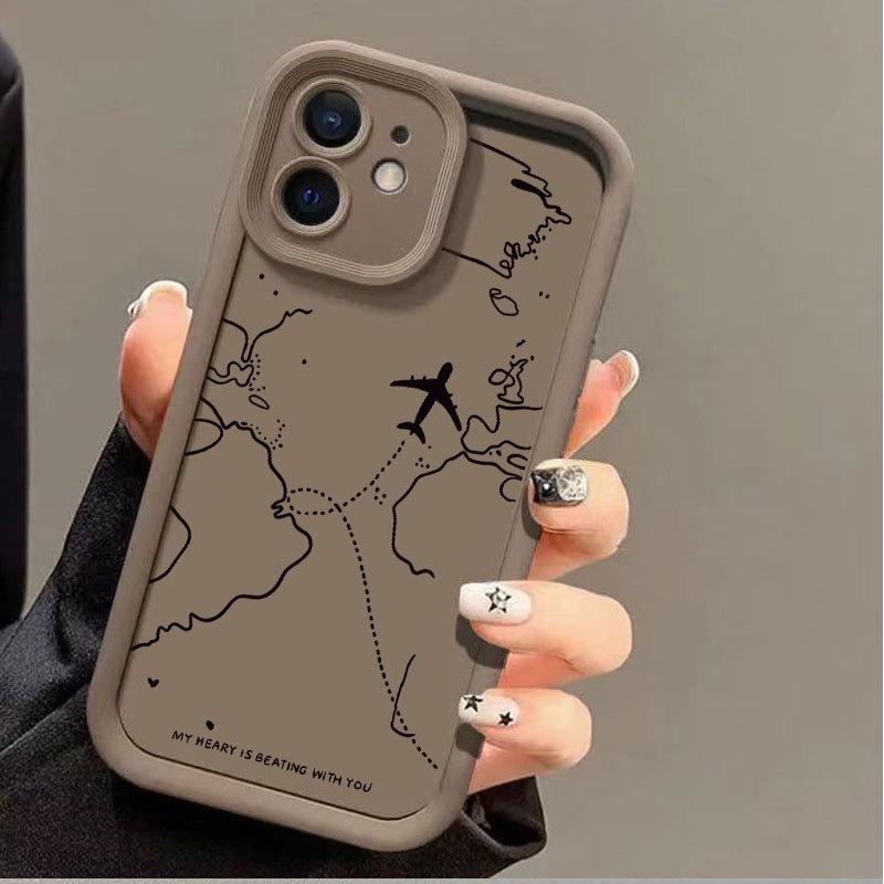 Чехол для Apple iPhone с картой самолета: Совместимо с 13, 14, 15 Pro, 16 Pro Max и 17 для полного покрытия.
