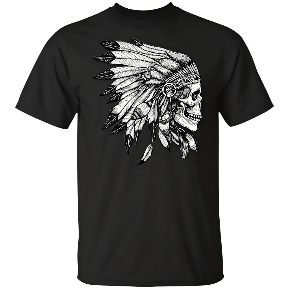 Native American Skull Feather Black T-Shirt