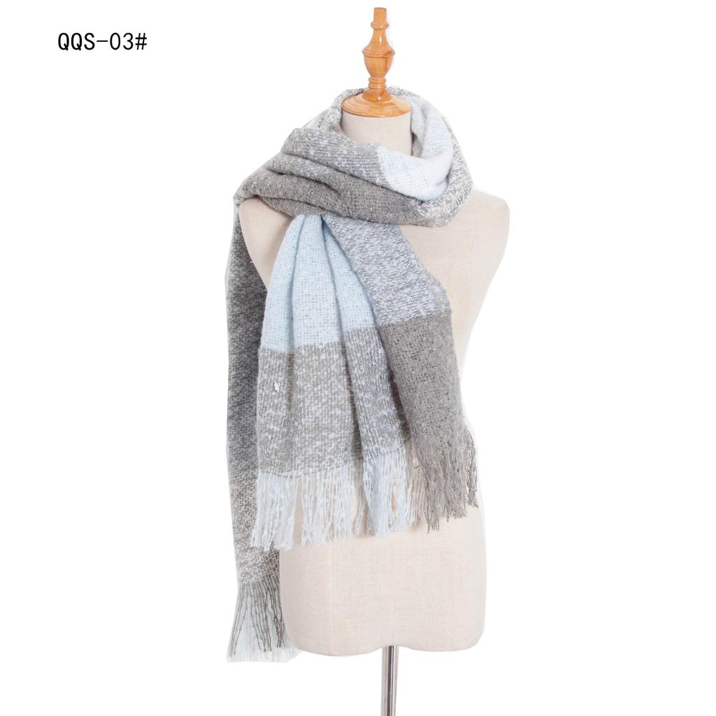 Autumn and Winter Polyester Circle Sand Plaid Scarf Women's Warm Fringed Scarf Shawl