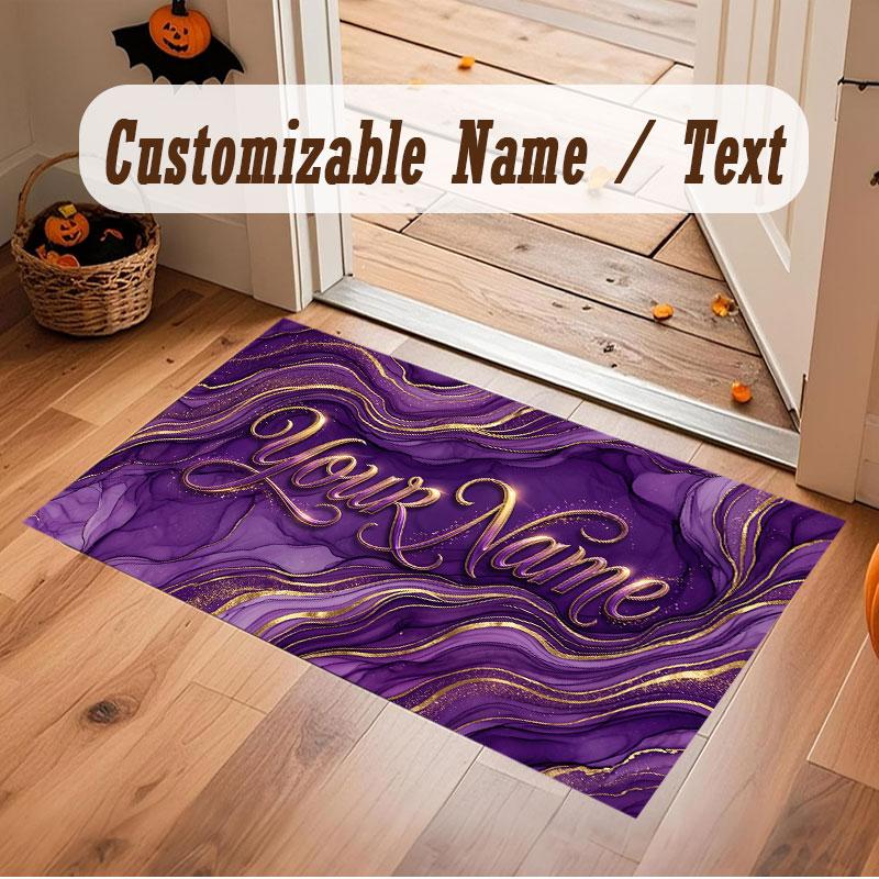Abstract Geometric Theme Crystal Velvet Floor Rug Personalized Custom Name Text Warm Carpet Home Decoration
