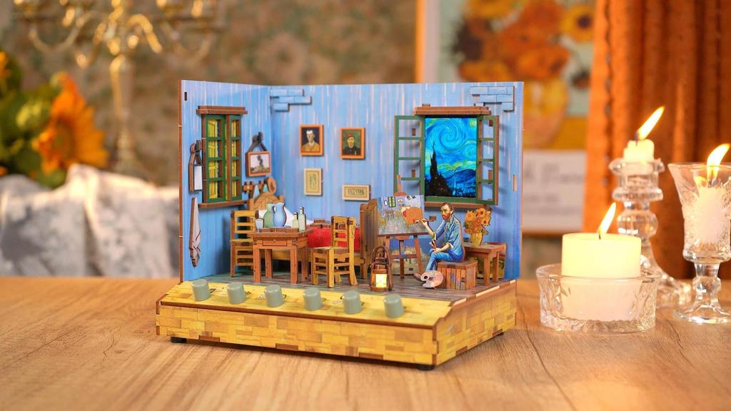 Миниатюрный кукольный домик Tonecheer, набор для самостоятельной сборки из дерева, миниатюрный домик, белый шум, 6 звуковых эффектов, светодиодный электронный экран, внутренняя сборка 3D