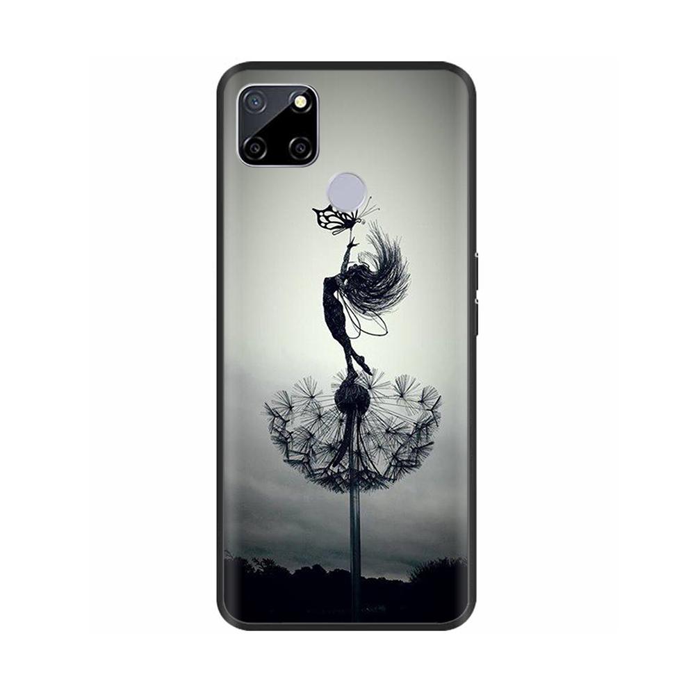 Чехол для Realme C25 C25s Мягкий Милый Чехол для OPPO Realme C25Y C21Y Силиконовый Черный ТПУ Чехол для Телефона Для OPPO Realme C21 Цветочный Чехол