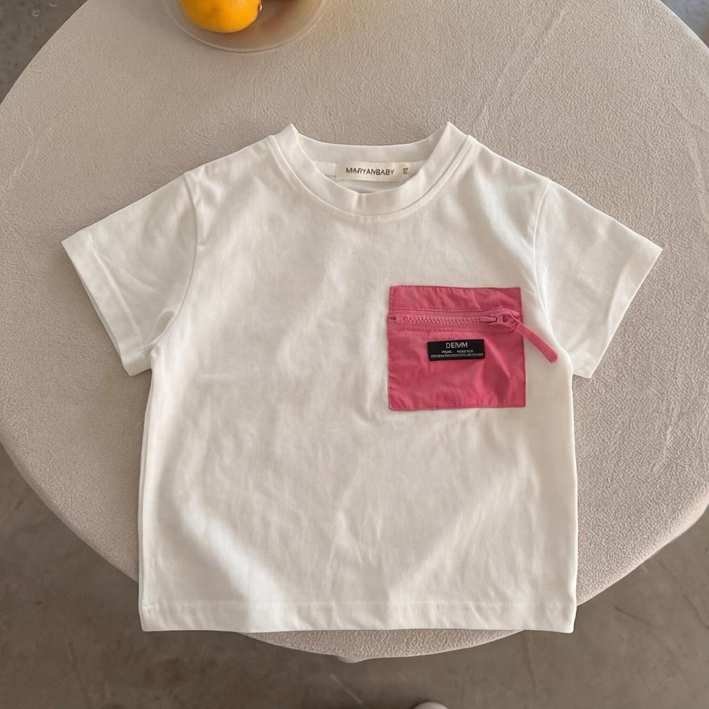 Kids Summer Short Sleeve T Shirt Cotton Casual Pocket Tee for Boys and Girls