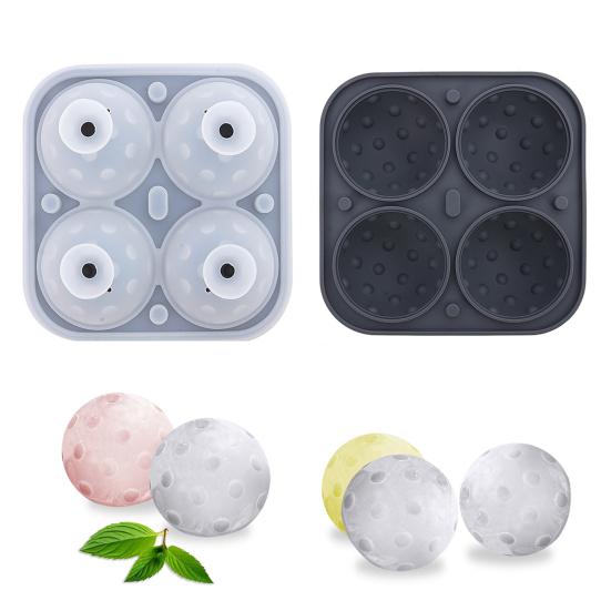 Silicone Ice Ball Tray with Lid 4 Cavities Easy Release BPA Free Summer Refrigerator Cocktail Whiskey Ice Sphere Maker Press Mold Kitchen Supplies
