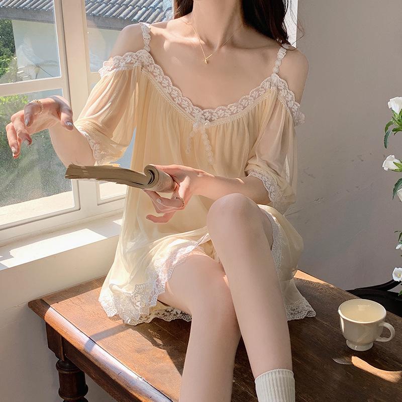 Кружевные пижамы в стиле Pure Desire для женщин, летние простые сетчатые пижамы на бретельках, домашняя меховая пижама в стиле ретро в стиле принцессы