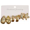 Golden Starfish Earrings Textured Seashell Dangle Earrings Simple C-Shape Earrings Set  Summer