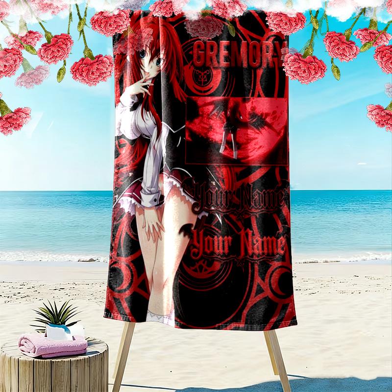Name Custom Rias Gremory Print Beach Towel, Large Soft Quick Dry Towel for Beach Camping Swimming