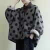 Spring Women Polka Dot Parkas V-Neck Bat Sleeve Warm Coats Versatile Casual Slimming Cotton Jacket