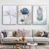 Scandinavian Flower Posters Blue Feather Abstract Canvas Paintings Nordic Room Wall Art Picture For Home Interior Decor