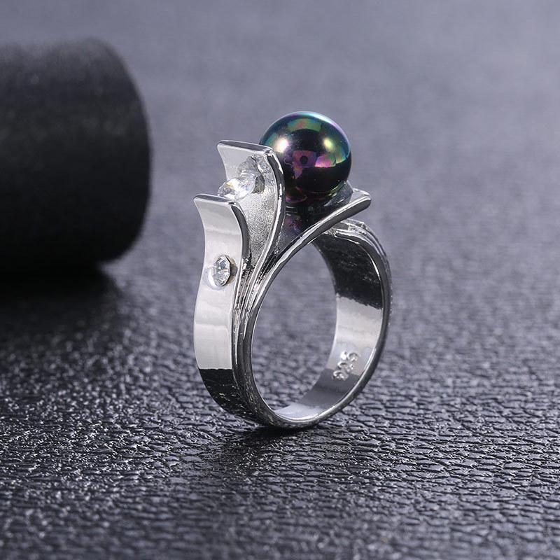 Cao Shi Элегантное помолвочное кольцо с жемчугом Green Bay и цирконом для женщин – Универсальное украшение в европейском и американском стиле