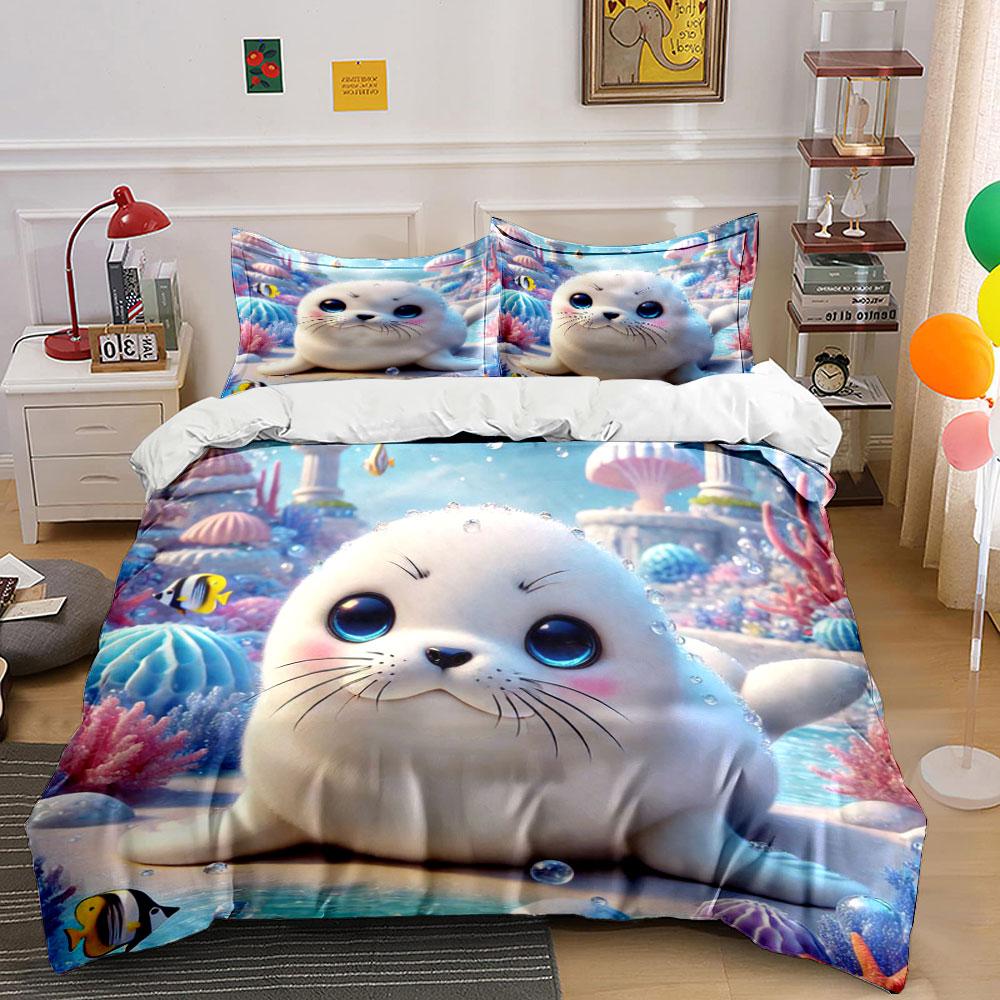 Cute seal underwater scene. Bedding sets Duvet cover sets Duvet covers Pillowcases(1*Duvet Cover 2*Pillowcases without duvet insert)
