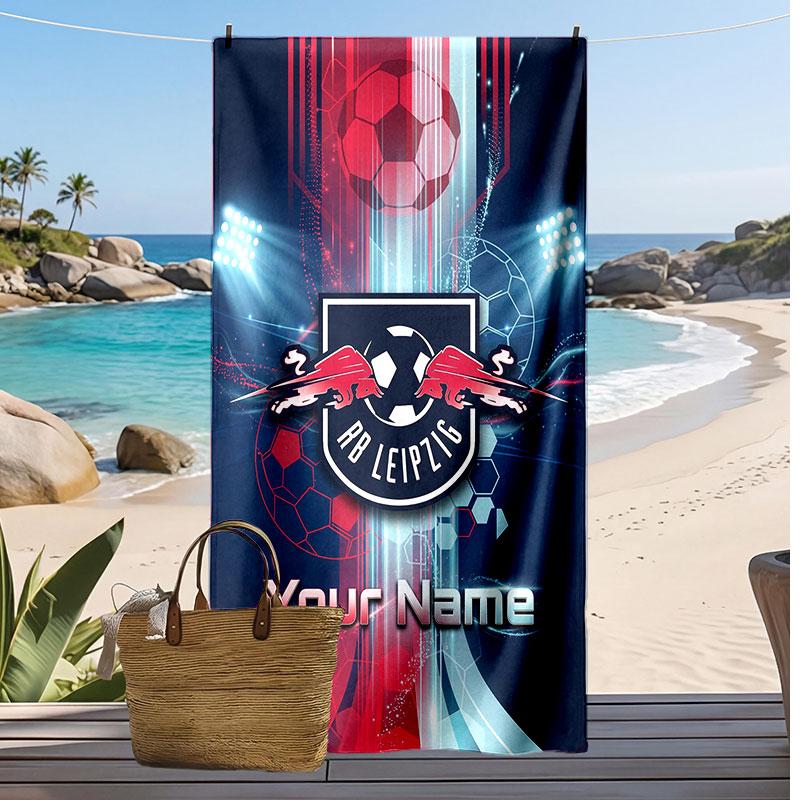 RB Leipzig FC Personalized Printed Beach Towel Soccer Logo Support Custom Name Text Absorbent Towel For Sport Travel Special Gift