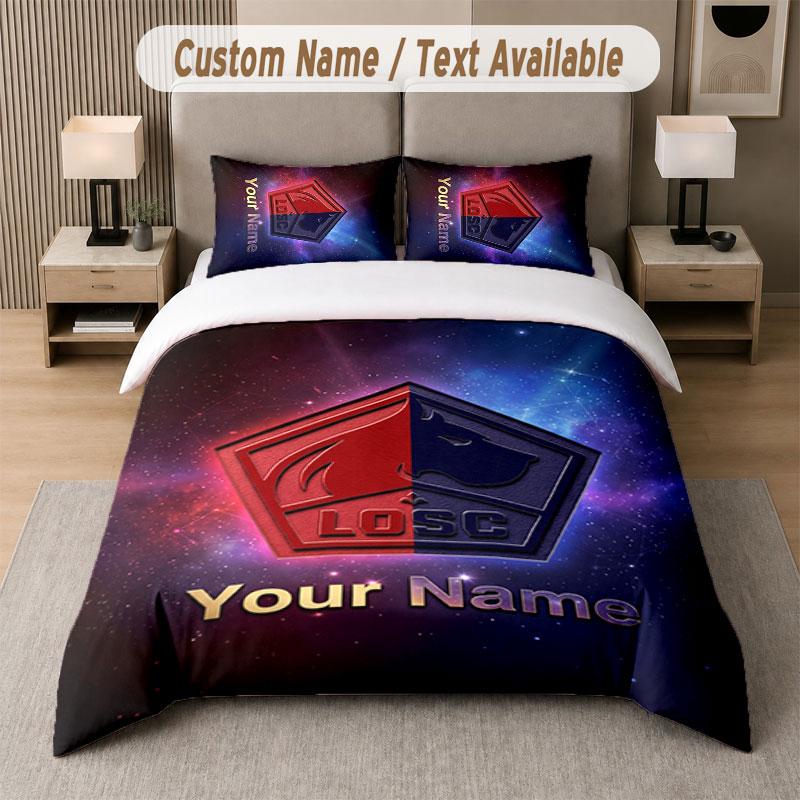 Custom Bedding Set LOSC Lille Pattern, Print Name Text 1 Duvet Cover plus 2 Pillowcases Home Textile