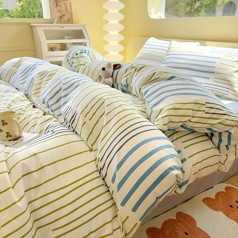 Ins Simple Style Pure Cotton Bed Four-piece Set, Cotton Quilt Cover, Bed Sheet, Small Floral Three-piece Set