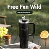 Stainless Steel Insulated Water Bottle 900ml Thermal Coffee Milk Insulation Cup Cold Hot Mugs Vacuum Flask with Handle Straw