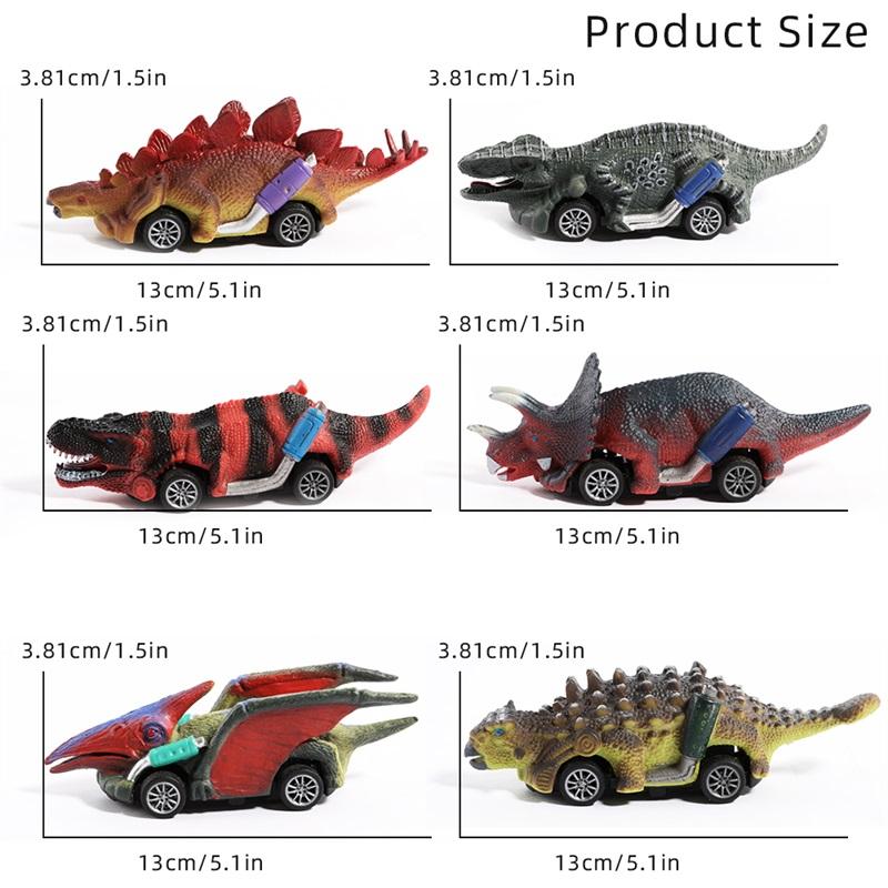 6 шт. игрушечных динозавров, заводные машинки, детские игрушки-динозавры, подходящие для детских игр с машинками-динозаврами