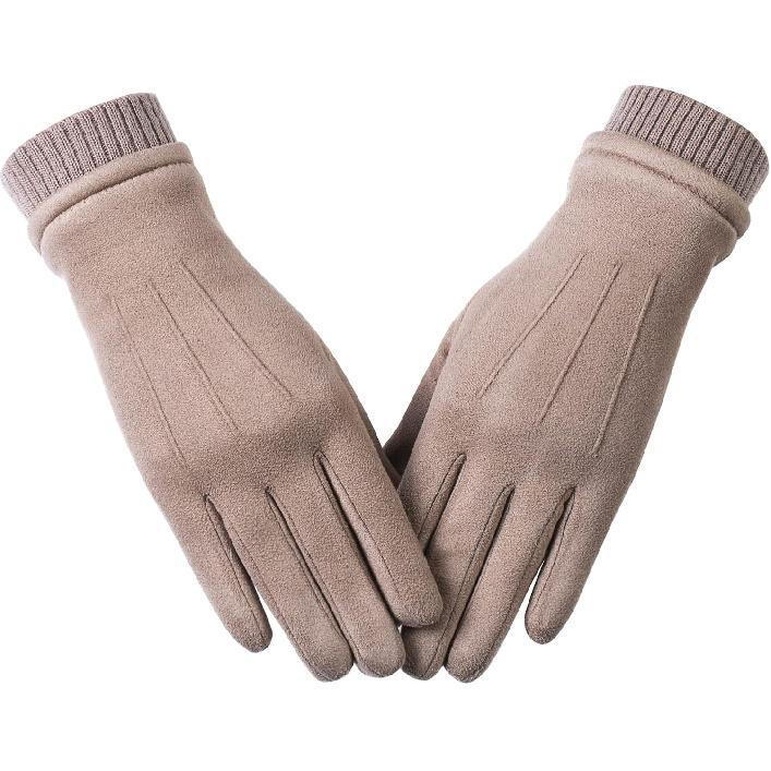 Winter Suede Gloves Women, Warm Wool Lining Touchscreen Texting