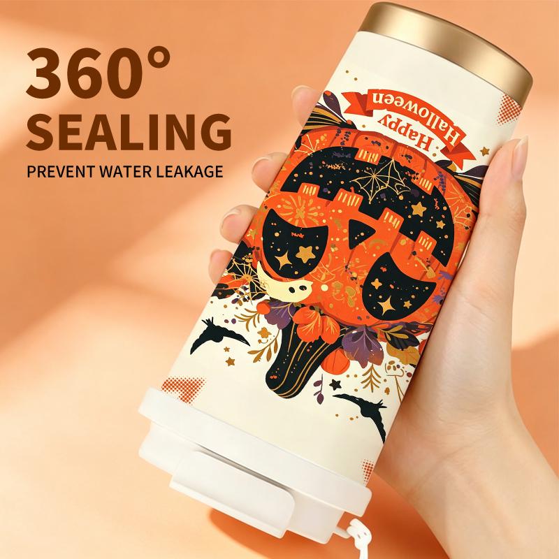 532ml Coffee Cup Halloween Vintage Flower Pumpkin Star MotifCar Portable Cup Metal Travel Cup Holiday Creative Cup