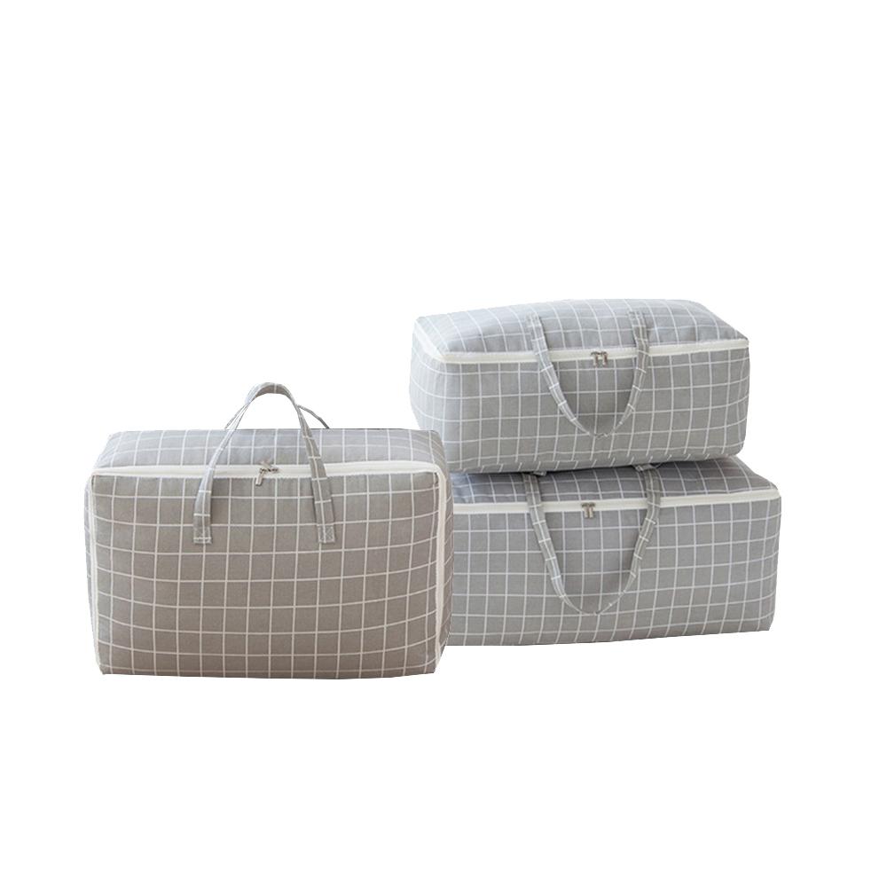 Plaid Damp-proof Clothes Bedding Pillow Quilt Storage Bag Family Save Space Organizer Dust-proof Cotton Linen Organize Bag for Comforters Blankets Be