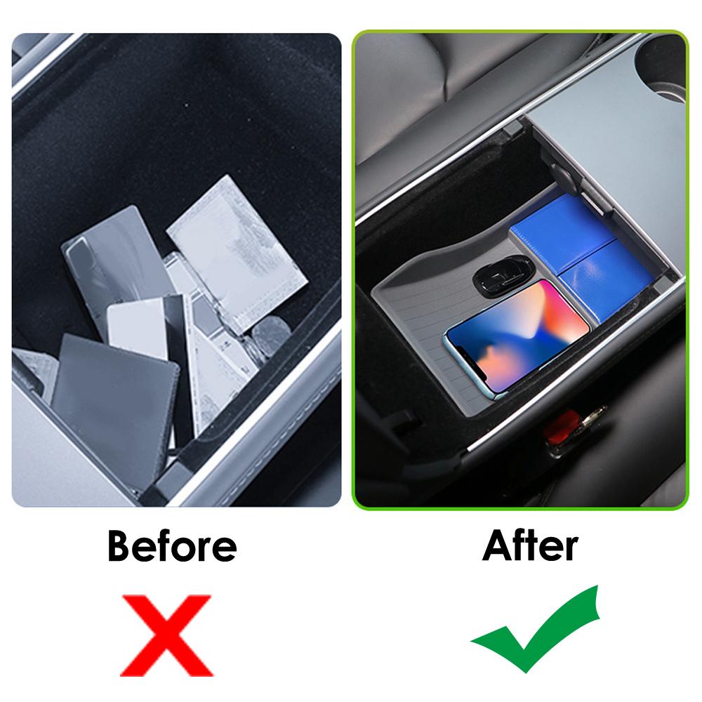 Car Center Console TPE Lower Storage Box for Tesla Model Y 3 2020-2024 2024 Central Control Armrest Organizer Pad