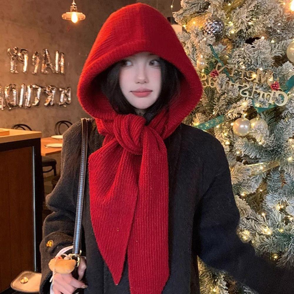 Pullover Hat Balaclava Hat Red Knitted Hat Warm Hooded Hat Female/Girls