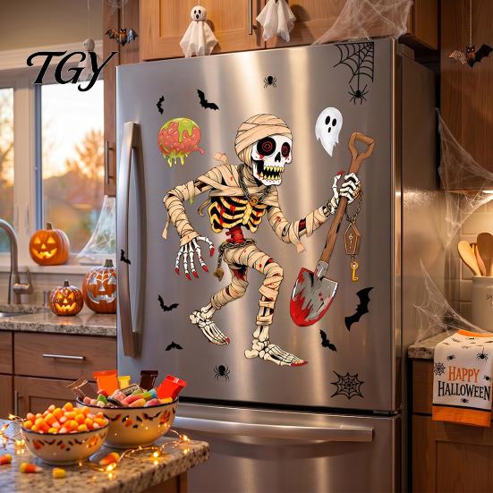 Spooky Party Glass Decor Halloween Window Clings, Pumpkins Skeletons Ghosts And Bats Print Decorative Clings Decals, Electrostatic PVC Static