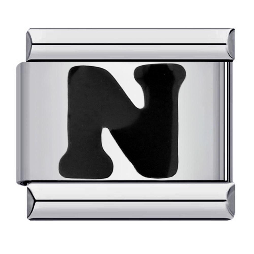 Глазурь черная 26 английских букв AZ итальянские звенья шарм подходит 9 мм нержавеющая сталь женщины мужчины браслет DIY изготовление ювелирных изделий