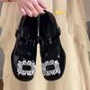 Rhinestone Square Buckle Mary Jane Shoes 2025 New Shoes French Patent Leather Low Heel Thick Heel Light Mouth Small Leather Shoes Women's Single Shoes