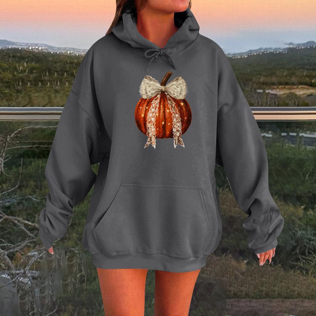 Женский плюшевый свитшот с длинными рукавами оверсайз со спущенными плечами и капюшоном с принтом на Хэллоуин