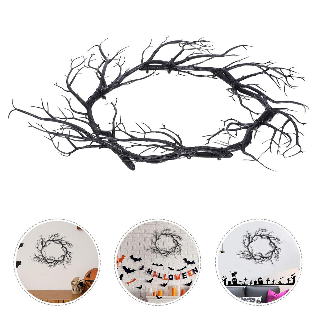 Halloween Wreath Black Twig Garland Fake Branch Decor Artificial Door Wreath Hanging Nament Front Door Garlands Festive Party