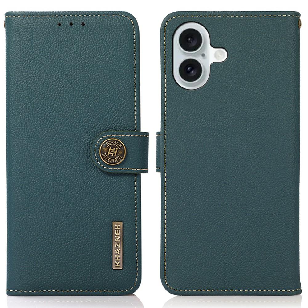 KHAZNEH for iPhone 17 Case Genuine Cow Leather RFID Blocking Wallet Phone Cover