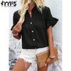 Women's Fashion Casual Summer Spring Solid Color Print Short Sleeve V-Neck Blouses & Shirts