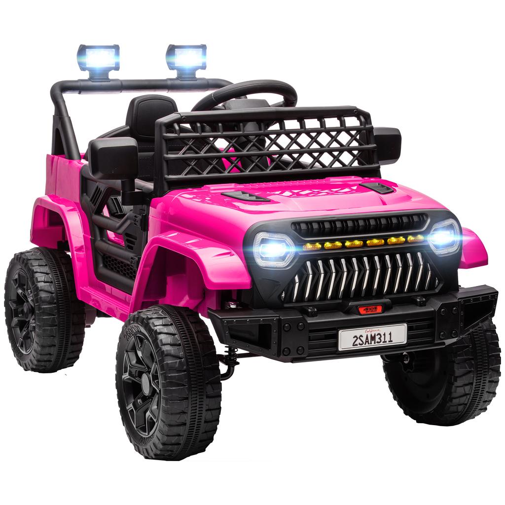Kids Electric Car 12V, Electric Kids' Car with 2.4 GHz Remote Control, 2 Motors, Horn, LED, Music, for 3-8 Years, Pink