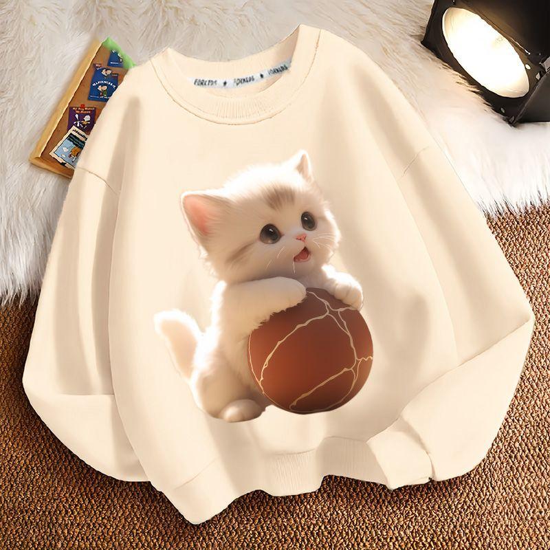 Cute Cat Hoodies for Children In Autumn and Winter, Casual Long-sleeved Round-neck Hoodies for Boys and Girls