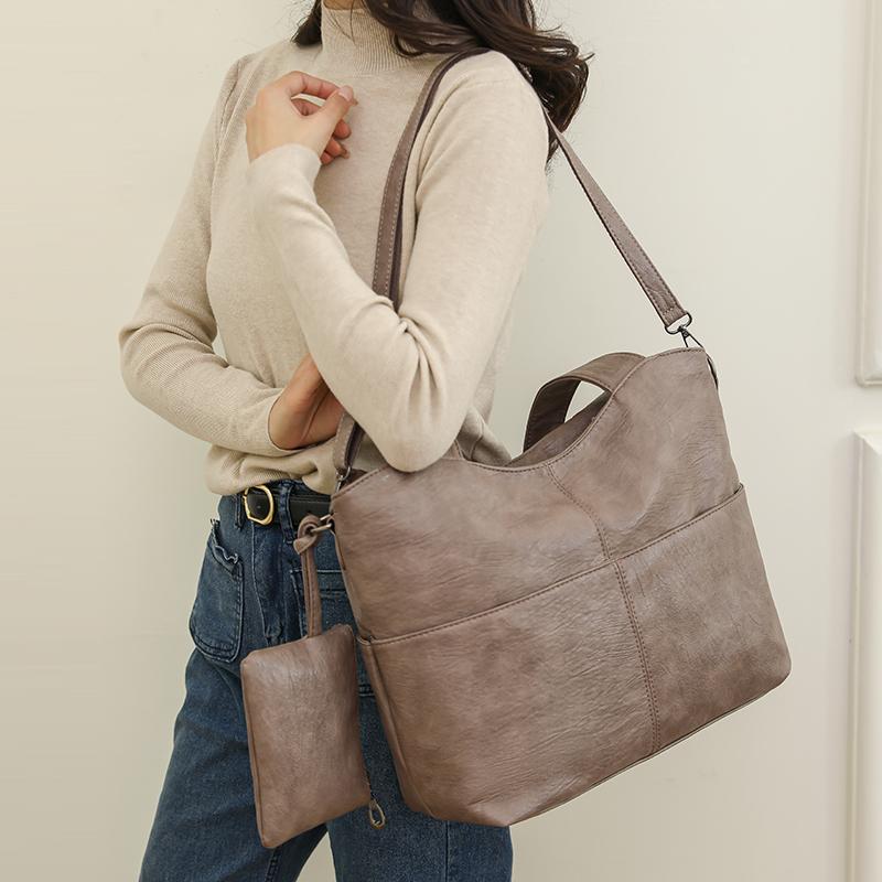 Большая сумка, однотонная сумка через плечо, женская кожаная сумка большой емкости