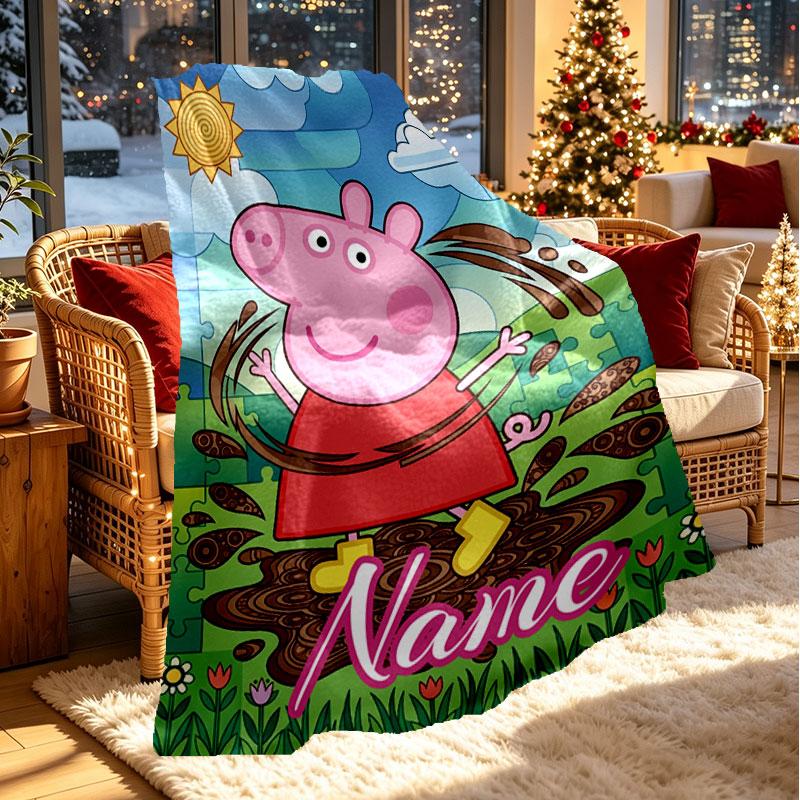 Custom Name Personalized Peppa Pig Print Blanket, Home Decor, Bedroom, Sofa, Camping, Couch, Gifts for Birthday Christmas